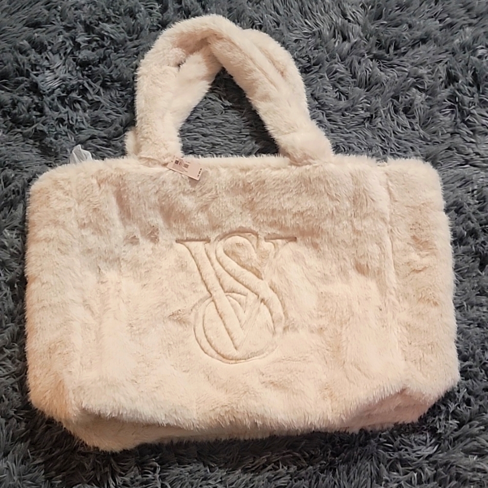 Victoria Secret Light Cream Faux-Fur Tote